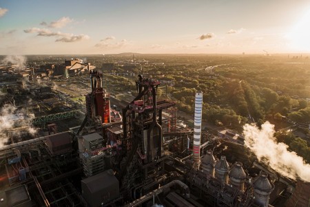 Blast furnaces 8 and 9 at thyssenkrupp Steel site in Duisburg Hamborn. 