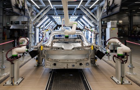 Body-in-white of a BMW iX3 – bluemint® recycled is used for selected exterior body panels