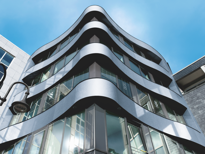 pladur® Relief Icecrystal by thyssenkrupp Steel was used for the Energy Plus office building, Bottrop/Germany. pladur® Relief Icecrystal by thyssenkrupp Steel was used for the Energy Plus office building, Bottrop/Germany.