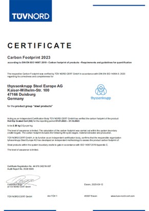 Product Carbon Footprint (PCF) | Certificate Hot Dip Coated Coil AS