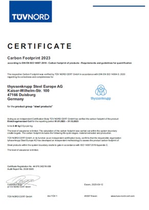 Product Carbon Footprint (PCF) | Certificate Electrogalvanized Coil Product Carbon Footprint (PCF) | Certificate Electrogalvanized Coil