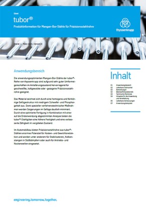 tubor® - Produktinformation für Mangan-Bor-Stähle für Präzisionsstahlrohre