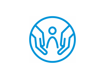 Blue icon showing two hands forming a protective circle around a stylized human figure – symbolizing care, protection, or support. Blue icon showing two hands forming a protective circle around a stylized human figure – symbolizing care, protection, or support.