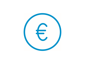 Blue icon showing a euro symbol inside a circle – symbolizing salary, financial benefits and compensation. Blue icon showing a euro symbol inside a circle – symbolizing salary, financial benefits and compensation.