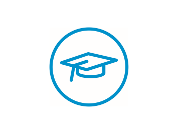 Blue icon showing a graduation cap inside a circle – symbolizing education, training, or learning. Blue icon showing a graduation cap inside a circle – symbolizing education, training, or learning.