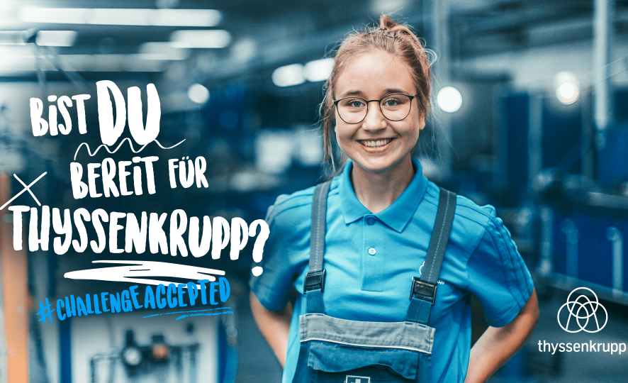Apprentice at thyssenkrupp Steel in an industrial setting.