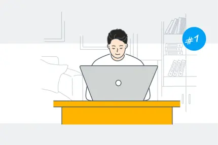 Illustration of an applicant in front of a laptop Illustration of an applicant in front of a laptop